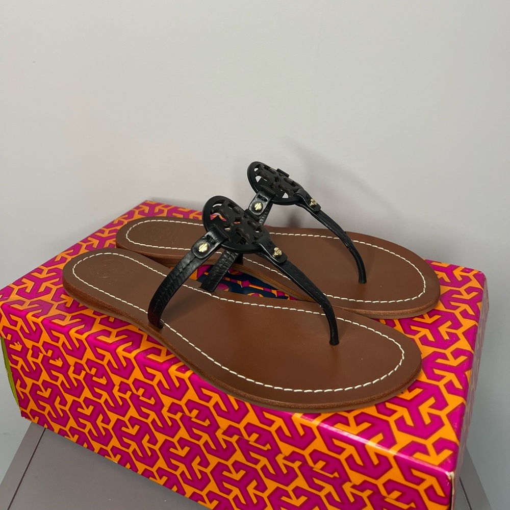 Tory Burch Black and Tan Sandals with Braided Straps
